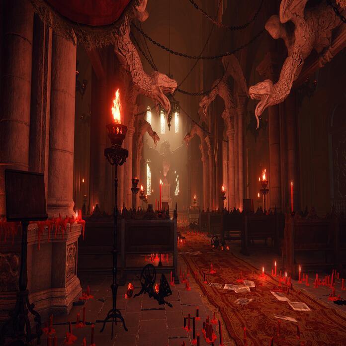 Странное святилище змей в ярко-красных оттенках